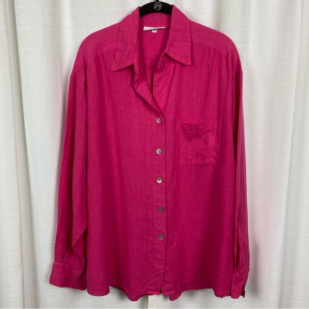 Bryn Walker Hot Pink Linen Long Sleeve Button Up Blouse Sz.L